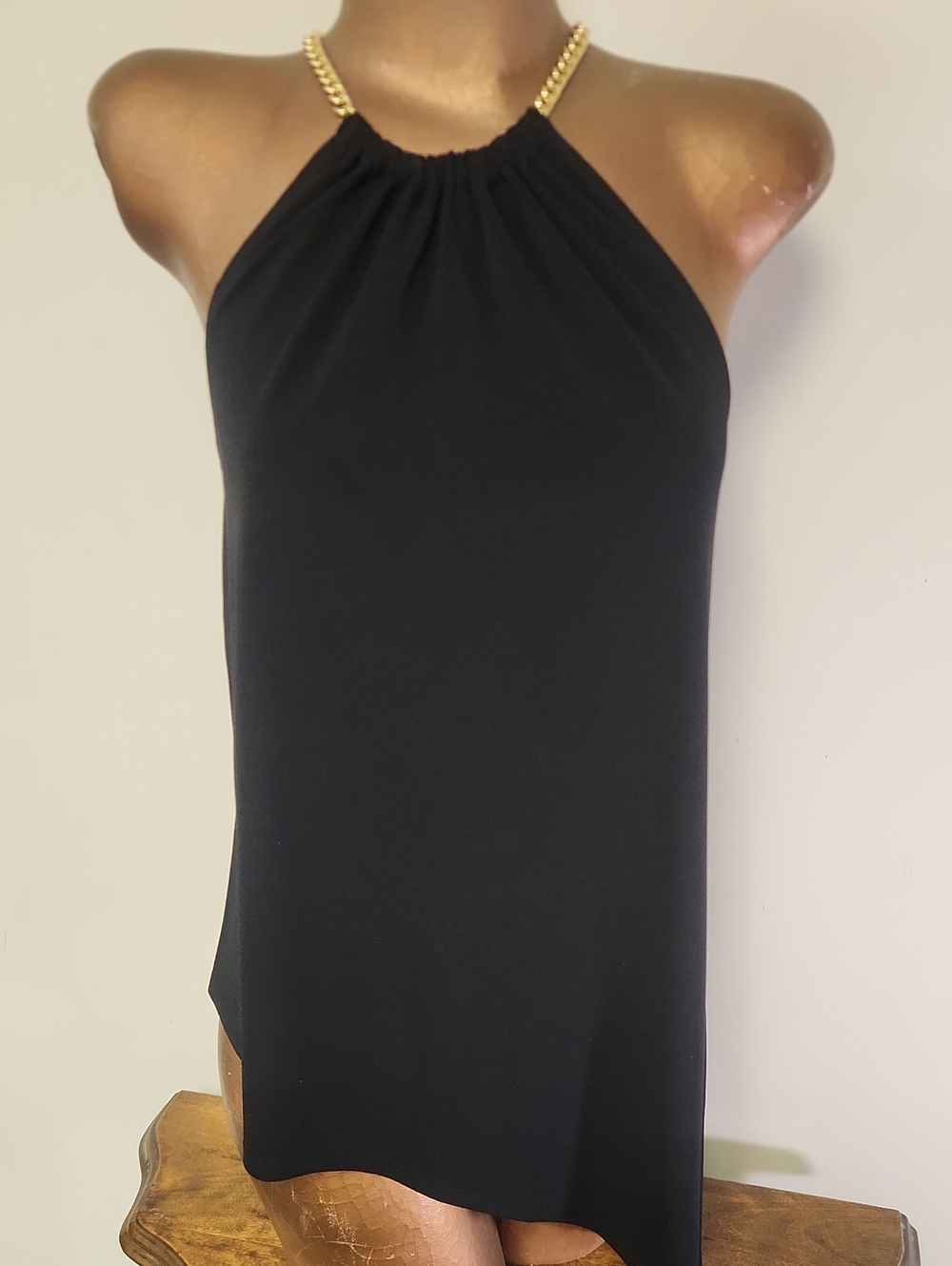 Black Halter Top with Gold Chain Detail